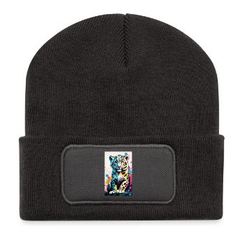 Snow Leopard | Leopard | Predator - Recycled Patch Beanie - dark grey - Front