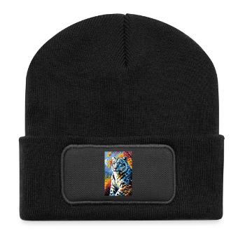 Schneeleopard | Leopard | Raubtier - Recycelte Patch Beanie - Schwarz - Vorne