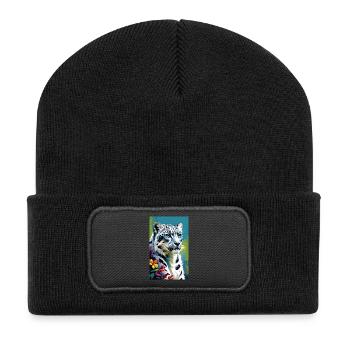 Snow Leopard | Leopard | Predator - Recycled Patch Beanie - black - Front