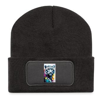 Snow Leopard | Leopard | Predator - Recycled Patch Beanie - dark grey - Front