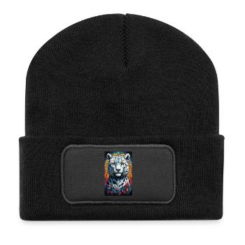 Schneeleopard | Leopard | Raubtier - Recycelte Patch Beanie - Schwarz - Vorne