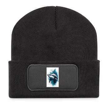Hai | Weißer Hai | Meerestier | Fisch - Recycelte Patch Beanie - Dunkelgrau - Vorne