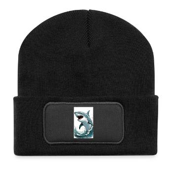 Requin | Grand requin blanc | Créature marine | Poisson - Beanie recyclé à patch - noir - Devant