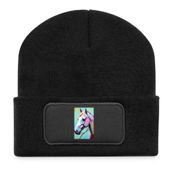 Cheval | Équitation | Animaux | Monture | Coloré - Beanie recyclé à patch - noir - Devant