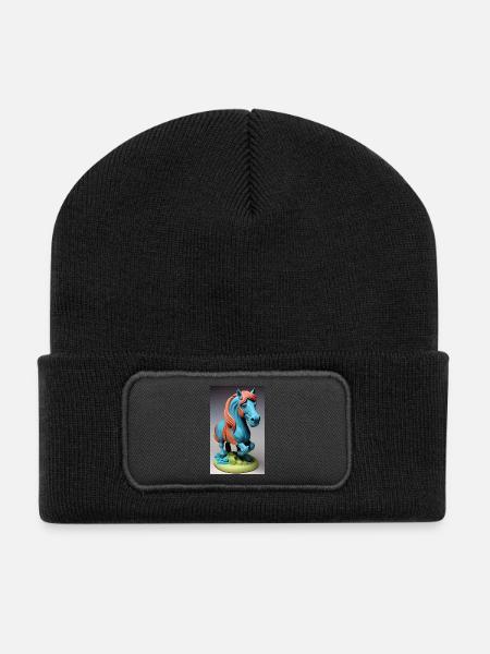 Horse | Horse Riding | Animal | Mount | Colorful - Recycled Patch Beanie - black