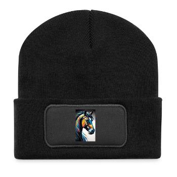 Cheval | Équitation | Animaux | Monture | Coloré - Beanie recyclé à patch - noir - Devant