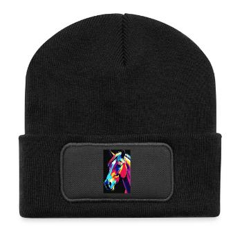 Cheval | Équitation | Animaux | Monture | Coloré - Beanie recyclé à patch - noir - Devant