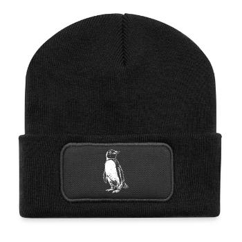 Weißer Pinguin Zeichnung - Recycelte Patch Beanie - Schwarz - Vorne