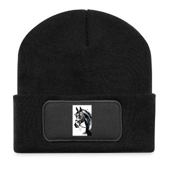 Pferd | reiten | Tier | Reittier | Bunt - Recycelte Patch Beanie - Schwarz - Vorne