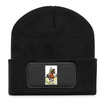 Pferd | reiten | Tier | Reittier | Bunt - Recycelte Patch Beanie - Schwarz - Vorne