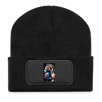 Cheval | Équitation | Animaux | Monture | Coloré - Beanie recyclé à patch - noir - Devant