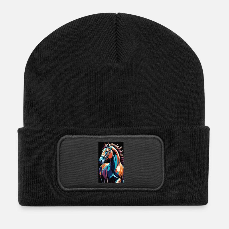 Pferd | reiten | Tier | Reittier | Bunt - Recycelte Patch Beanie - Schwarz