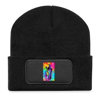 Cheval | Équitation | Animaux | Monture | Coloré - Beanie recyclé à patch - noir - Devant