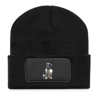 French Bulldog Low Poly Design - Recycled Patch Beanie - black - Front