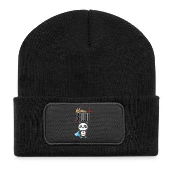 Kleiner Bruder Panda Superheld - Recycelte Patch Beanie - Schwarz - Vorne