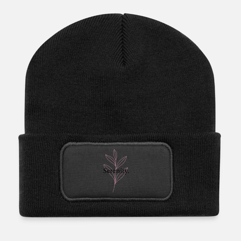 Minimalistische Illustration "Serenity" – Pflanzenkunst - Recycelte Patch Beanie - Schwarz