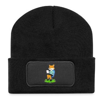 Fuchs Sekretärin Papier Büro - Recycelte Patch Beanie - Schwarz - Vorne