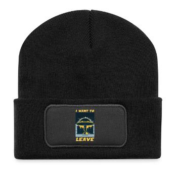 Ich möchte den Humor verlassen, ausbrennen und fliehen - Recycelte Patch Beanie - Schwarz - Vorne