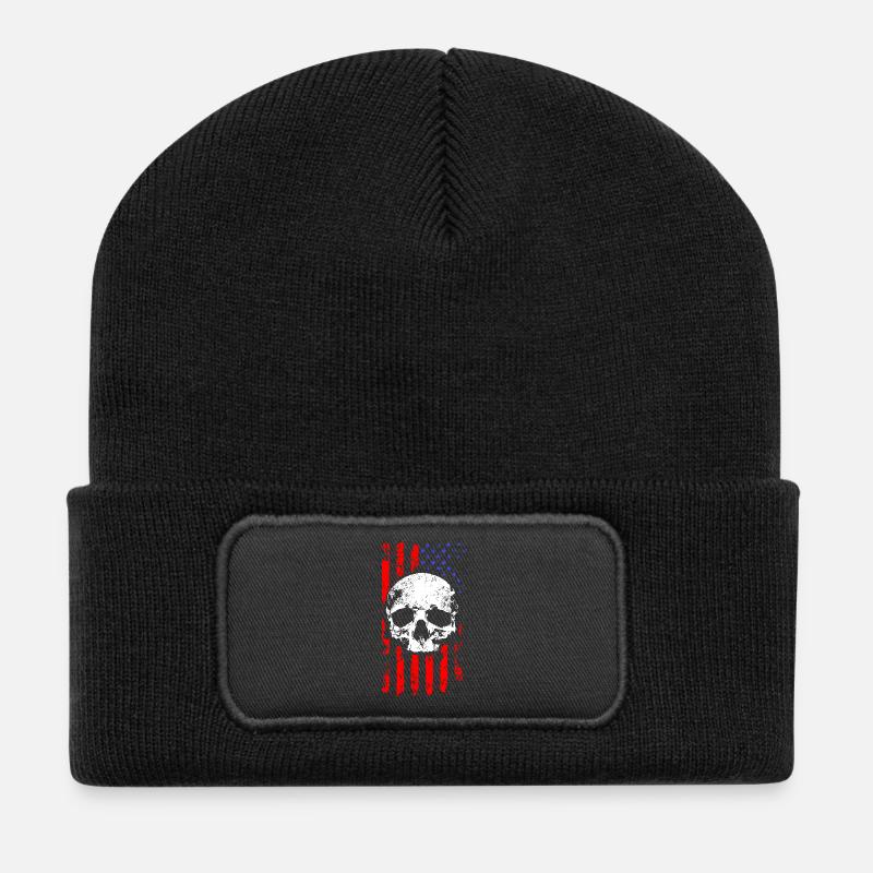American Flag Skull - Recycled Patch Beanie - black