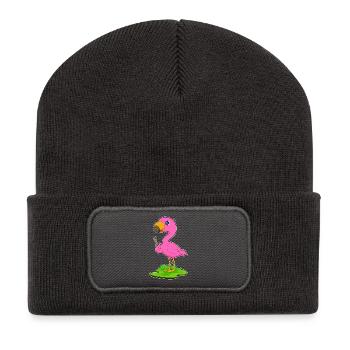 Flamingo Schlüssel - Recycelte Patch Beanie - Dunkelgrau - Vorne