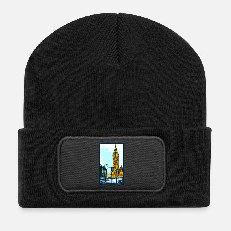 Big Ben Illustration Poster – London, Moderne Kunst - Recycelte Patch Beanie - Schwarz