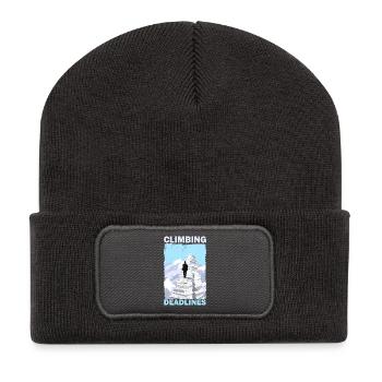 Deadlines erklimmen – Lustiger Berg der Büroauslastung - Recycelte Patch Beanie - Dunkelgrau - Vorne