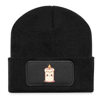 Kawaii candle with friendly face - Recycled Patch Beanie - black - Front