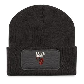 L’amour blesse le cœur et la conception de la rose - Beanie recyclé à patch - charbon - Devant
