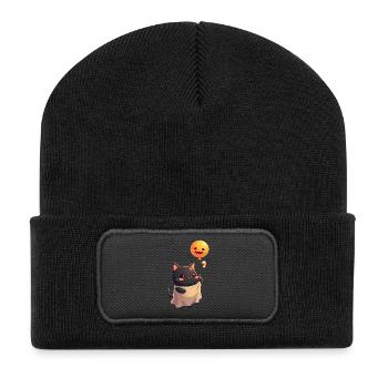 Halloween Cat with Halloween Pumpkin - Recycelte Patch Beanie - Schwarz - Vorne