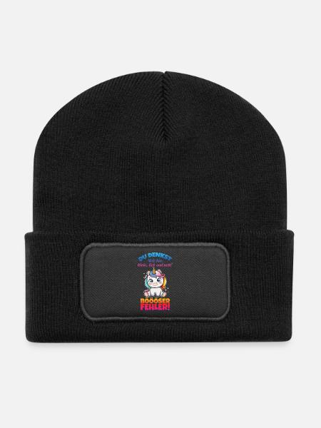 Einhorn Klein Lieb und Nett - Recycelte Patch Beanie - Schwarz