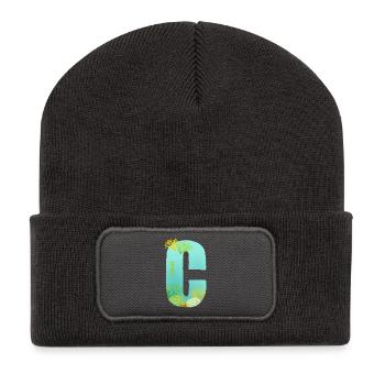 Coral Reef C Letter Design Blue Green Turquoise  - Recycled Patch Beanie - dark grey - Front