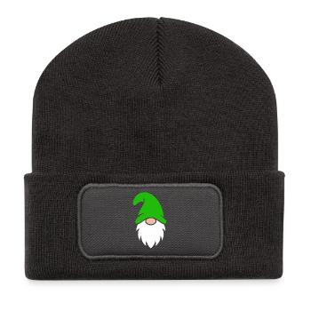 Gartenzwerg mit leuchtend grünem Hut - Recycelte Patch Beanie - Dunkelgrau - Vorne