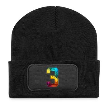 NR. 3 NUMMER 3 COLLEGE 3. GEBURTSTAG - Recycelte Patch Beanie - Schwarz - Vorne