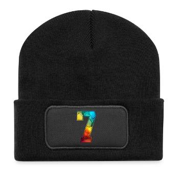 NR. 7 NUMMER 7 COLLEGE 7. GEBURTSTAG - Recycelte Patch Beanie - Schwarz - Vorne