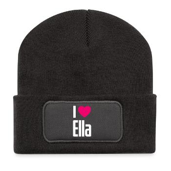 I Love Ella Pinkes Herz Ich liebe Ella - Recycelte Patch Beanie - Dunkelgrau - Vorne