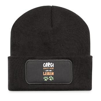 Corgi Freude Liebe Leben - Recycelte Patch Beanie - Dunkelgrau - Vorne