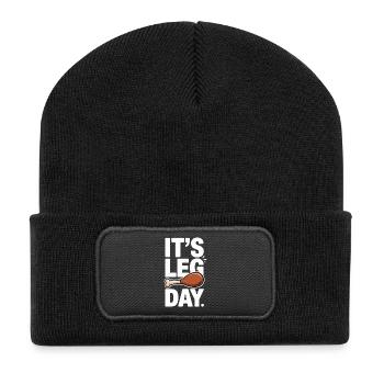 C’est la journée des jambes Journée de triche à la salle de sport Être entraînement Fitness - Beanie recyclé à patch - noir - Devant