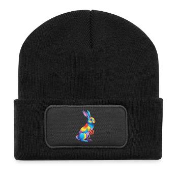 Colorful Rabbit Rainbow Pop Art Watercolor - Recycled Patch Beanie - black - Front