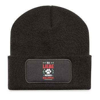Ich liebe meinen Bulldogg - Recycelte Patch Beanie - Dunkelgrau - Vorne