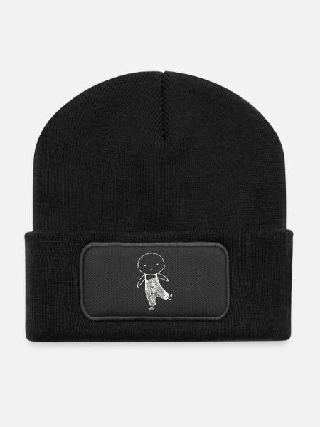 Tiny Doodle in Overalls - Recycelte Patch Beanie - Schwarz