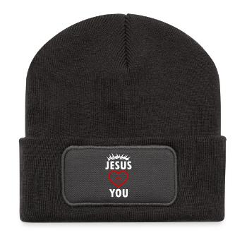 JESUS LOVES YOU - Recycelte Patch Beanie - Dunkelgrau - Vorne