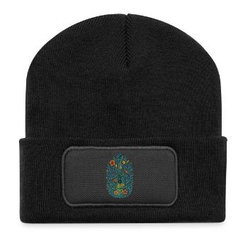 Blumengitarre in Aquarell - Recycelte Patch Beanie - Schwarz - Vorne