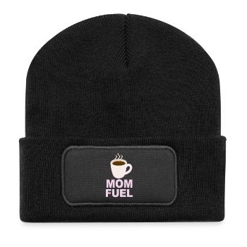 Mom Fuel – Coffee Powered Mom Design - Recycelte Patch Beanie - Schwarz - Vorne
