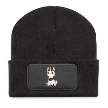 Steampunk-Lama Süßes Leuchtende Augen-Maskottchen - Recycelte Patch Beanie - Dunkelgrau - Vorne