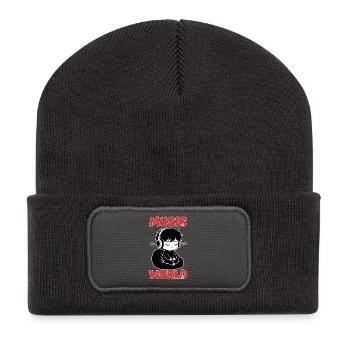 Musik auf der Welt Off Manga Zen Kopfhörer - Recycelte Patch Beanie - Dunkelgrau - Vorne