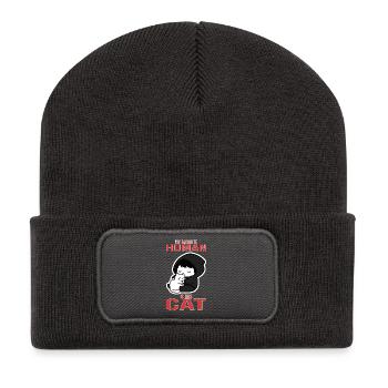 Süße Katze. Mein Lieblingsmensch ist diese Katze. - Recycelte Patch Beanie - Dunkelgrau - Vorne