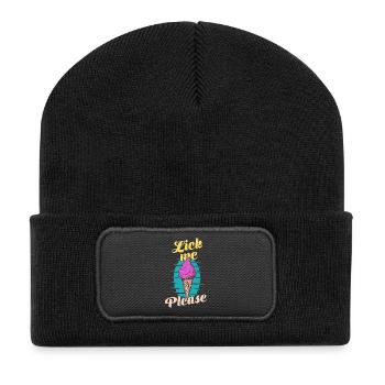 bitte Eis Cream Lustige Retro-Kunst - Recycelte Patch Beanie - Schwarz - Vorne