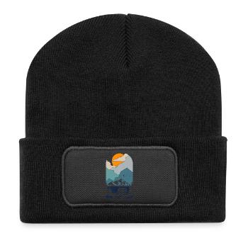 Camping Scouts Bergwanderung Sonnenuntergangscamper - Recycelte Patch Beanie - Schwarz - Vorne