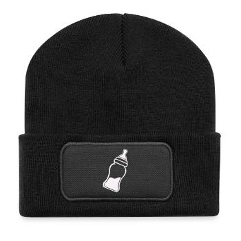 Art en ligne minimaliste de biberon - Beanie recyclé à patch - noir - Devant