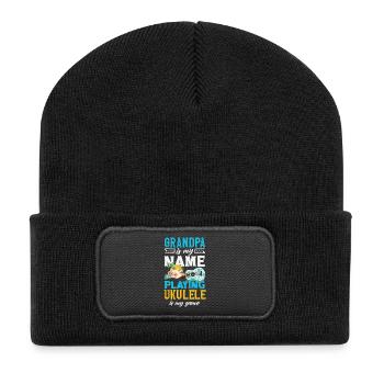 Grandpa Is My Name Playing Ukulele Is My Game - Recycelte Patch Beanie - Schwarz - Vorne